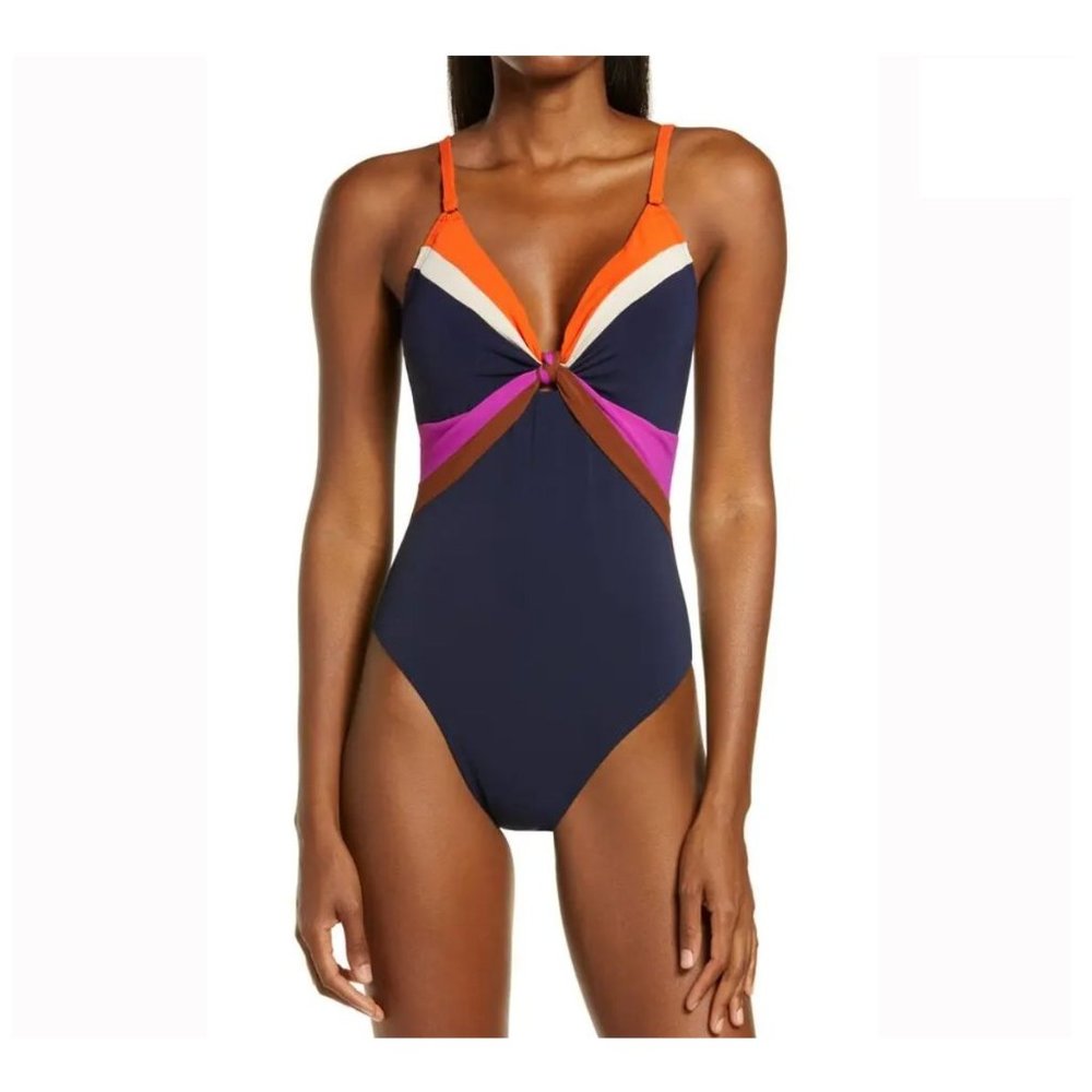 Robin Piccone Billie Twist Front One-Piece Swimsuit Navy 6
